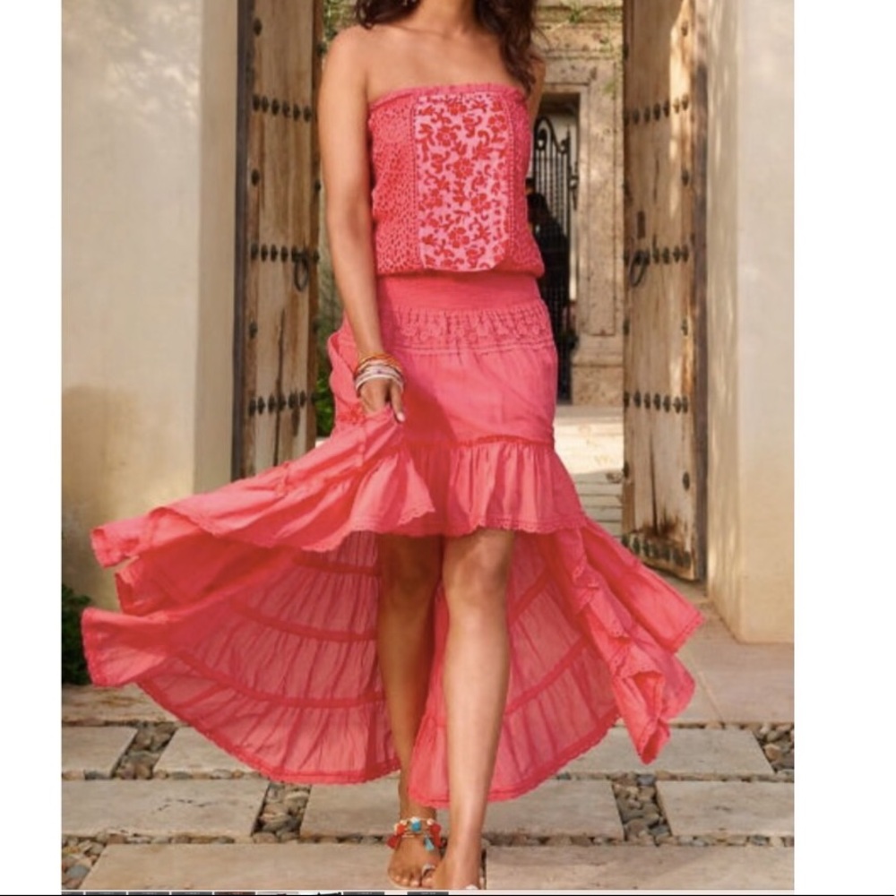 NWT CORAL STRAPLESS CROCHET HI-LO MAXI DRESS - Picture 2 of 8